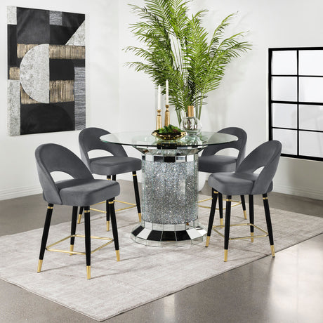 Furniture City Houma - Coaster - Ellie 5-piece Mirrored Counter Height Dining Table Set Grey - 115558-S5G