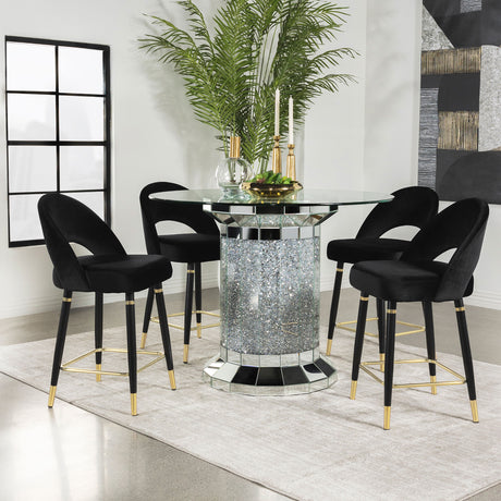 Furniture City Houma - Coaster - Ellie 5-piece Mirrored Counter Height Dining Table Set Black - 115558-S5