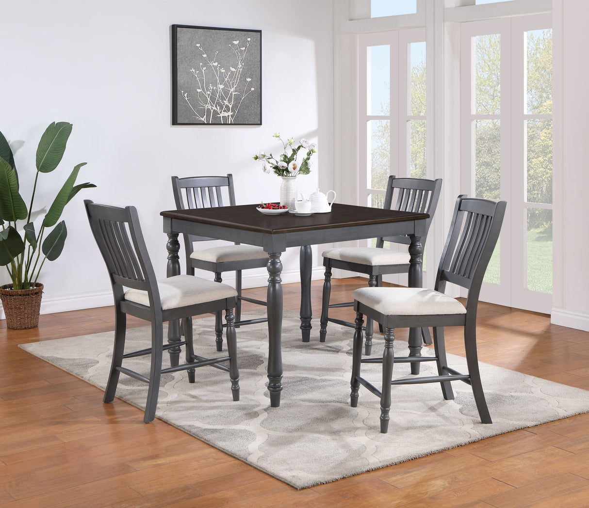 Furniture City Houma - Coaster - Wiley 5-piece Square Counter Height Dining Set Grey - 120576