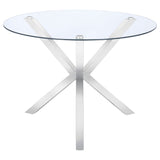 Furniture City Houma - Coaster - Vance Round 41-inch Glass Top Asterisk Dining Table Chrome - 120760