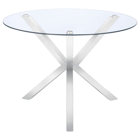 Furniture City Houma - Coaster - Vance Round 41-inch Glass Top Asterisk Dining Table Chrome - 120760