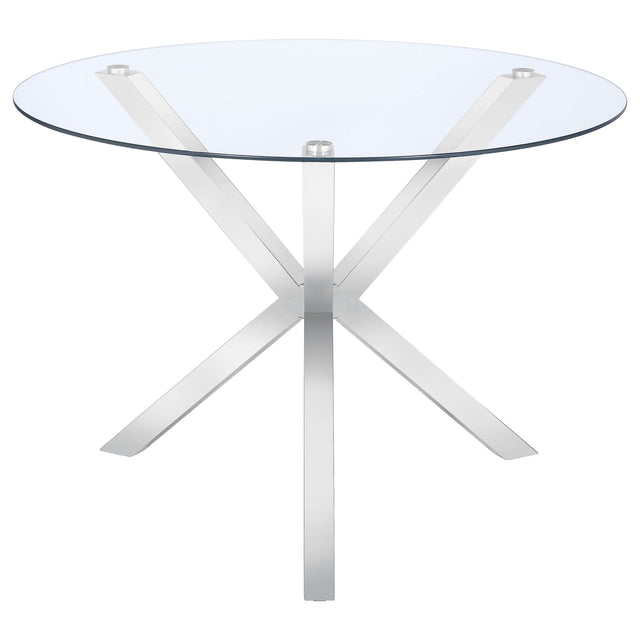 Furniture City Houma - Coaster - Vance Round 41-inch Glass Top Asterisk Dining Table Chrome - 120760