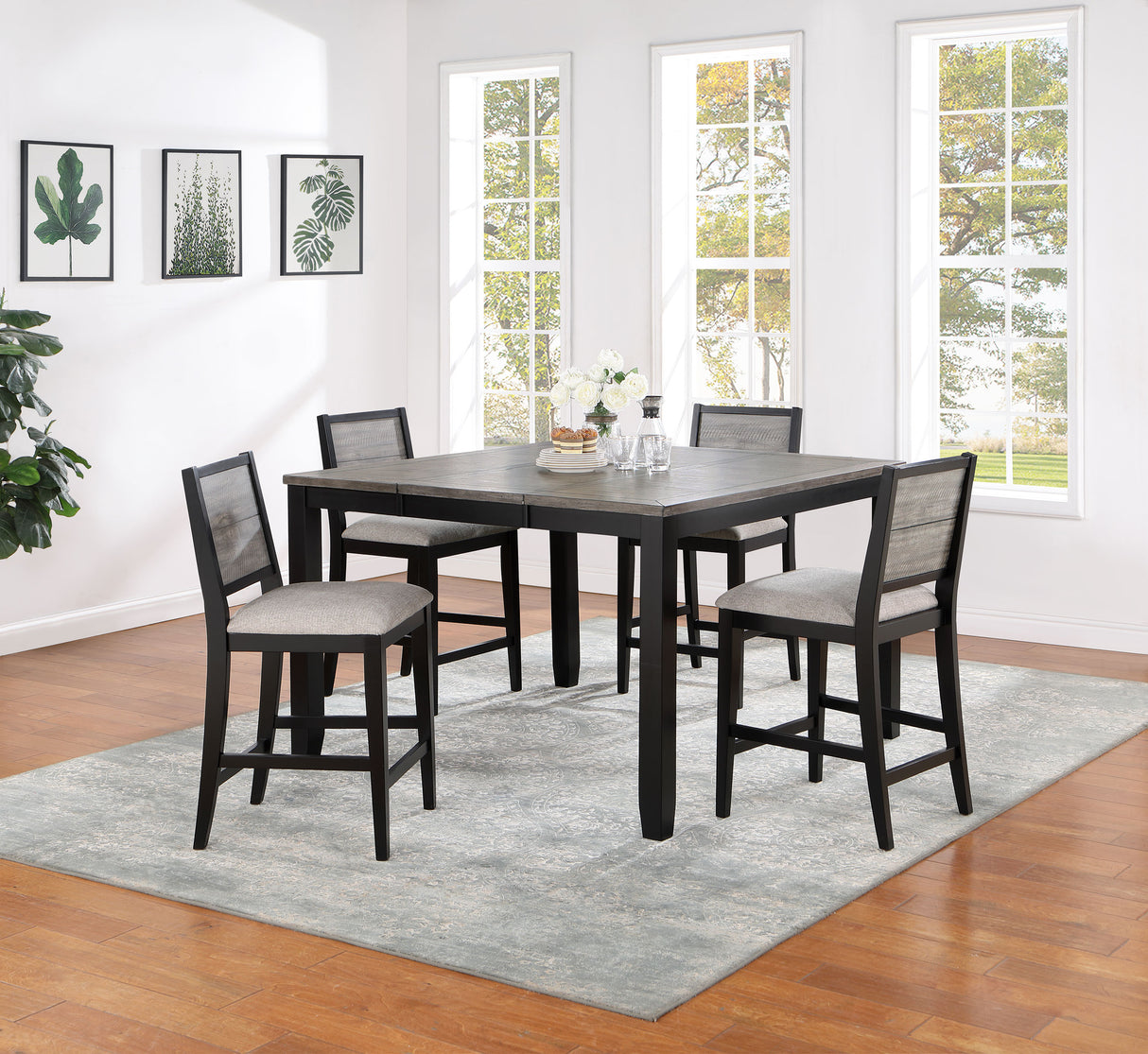 Furniture City Houma - Coaster - Elodie 5-piece Extension Leaf Counter Dining Set Black - 121228-S5