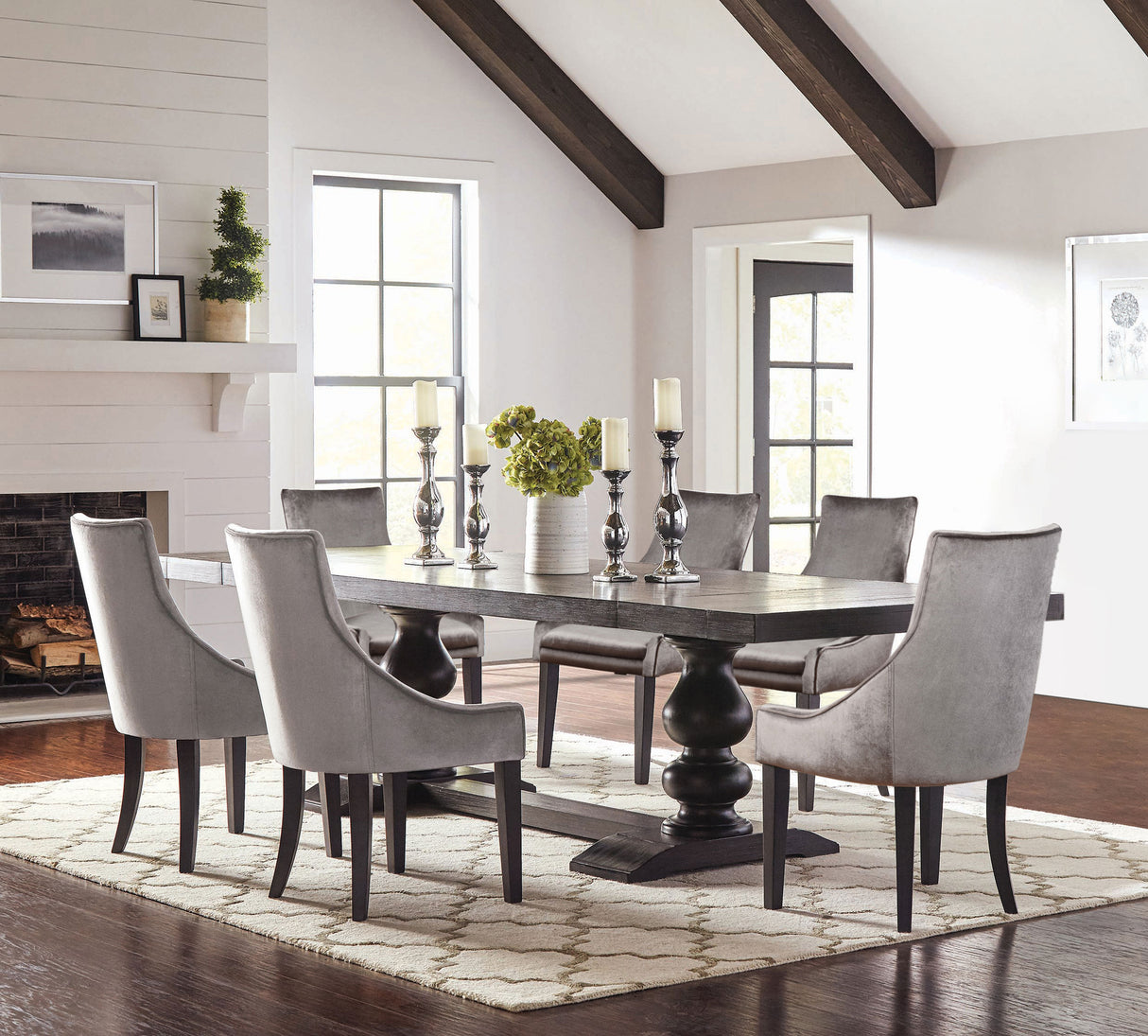 Furniture City Houma - Coaster - Phelps 7-piece Rectangular Dining Table Set Distressed Noir - 121231-S7G