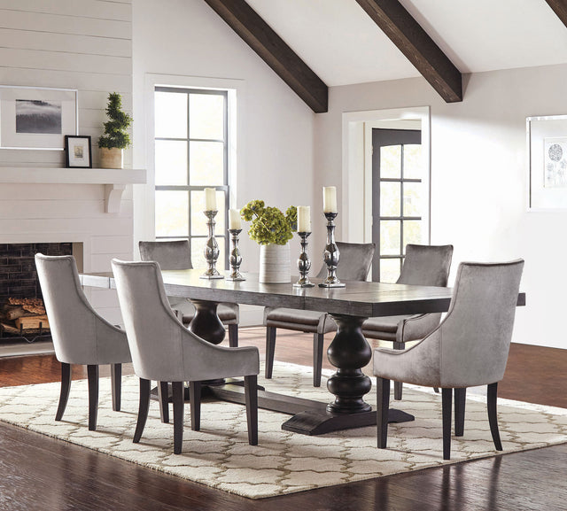 Furniture City Houma - Coaster - Phelps 7-piece Rectangular Dining Table Set Distressed Noir - 121231-S7G