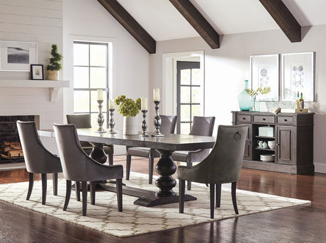 Furniture City Houma - Coaster - Phelps 8-piece Rectangular Dining Table Set Distressed Noir - 121231-S8G
