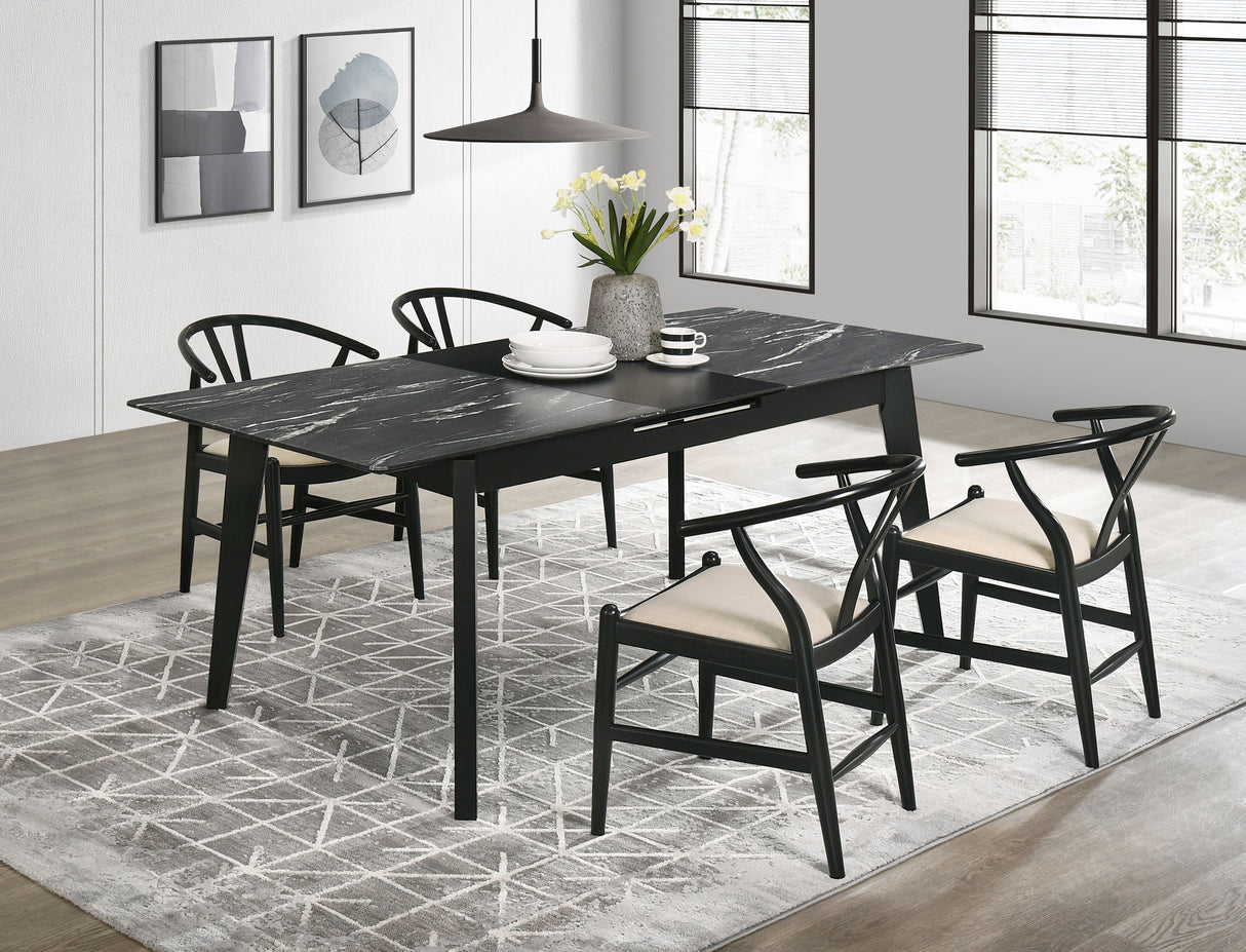 Furniture City Houma - Coaster - Crestmont 5-piece Extension Leaf Dining Table Set Black - 121251-S5
