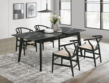 Furniture City Houma - Coaster - Crestmont 5-piece Extension Leaf Dining Table Set Black - 121251-S5