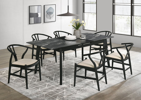 Furniture City Houma - Coaster - Crestmont 7-piece Extension Leaf Dining Table Set Black - 121251-S7