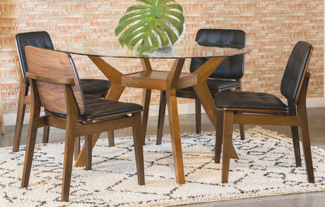 Furniture City Houma - Coaster - Paxton 5-piece Round Glass Top Dining Table Set Nutmeg - 122180-S5K