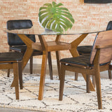Paxton Round 48-inch Glass Top Wood Dining Table Nutmeg