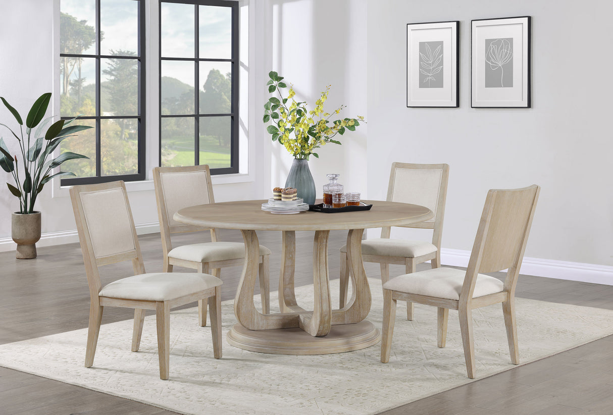 Furniture City Houma - Coaster - Trofello 5-piece Round Dining Table Set White Washed - 123120-S5