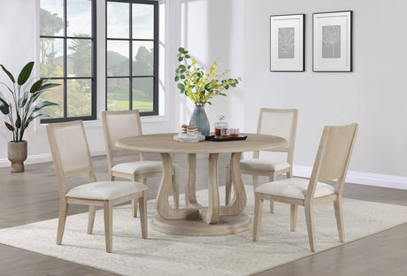 Furniture City Houma - Coaster - Trofello 5-piece Round Dining Table Set White Washed - 123120-S5