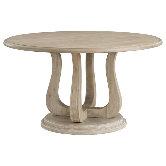 Furniture City Houma - Coaster - Trofello Round 60-inch Pedestal Dining Table White Washed - 123120