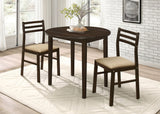 Furniture City Houma - Coaster - Bucknell 3-piece Round Drop Leaf Dining Table Set Cappuccino - 130005