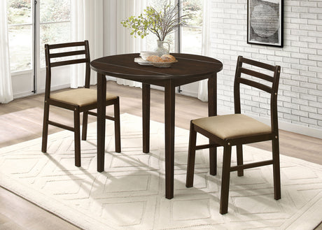 Furniture City Houma - Coaster - Bucknell 3-piece Round Drop Leaf Dining Table Set Cappuccino - 130005