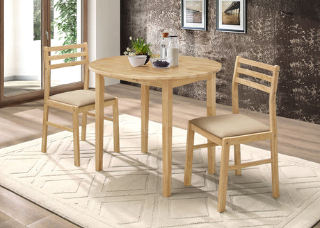 Furniture City Houma - Coaster - Bucknell 3-piece Round Drop Leaf Dining Table Set Natural - 130006