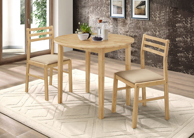 Furniture City Houma - Coaster - Bucknell 3-piece Round Drop Leaf Dining Table Set Natural - 130006