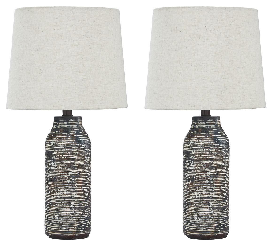 Mahima - Paper Table Lamp (Set of 2) - Black / White
