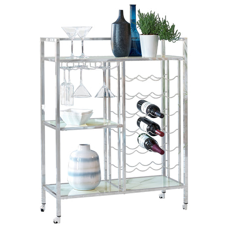 Furniture City Houma - Coaster - Derion 3-tier Rectangular Glass Shelf Metal Bar Cart Chrome - 181370