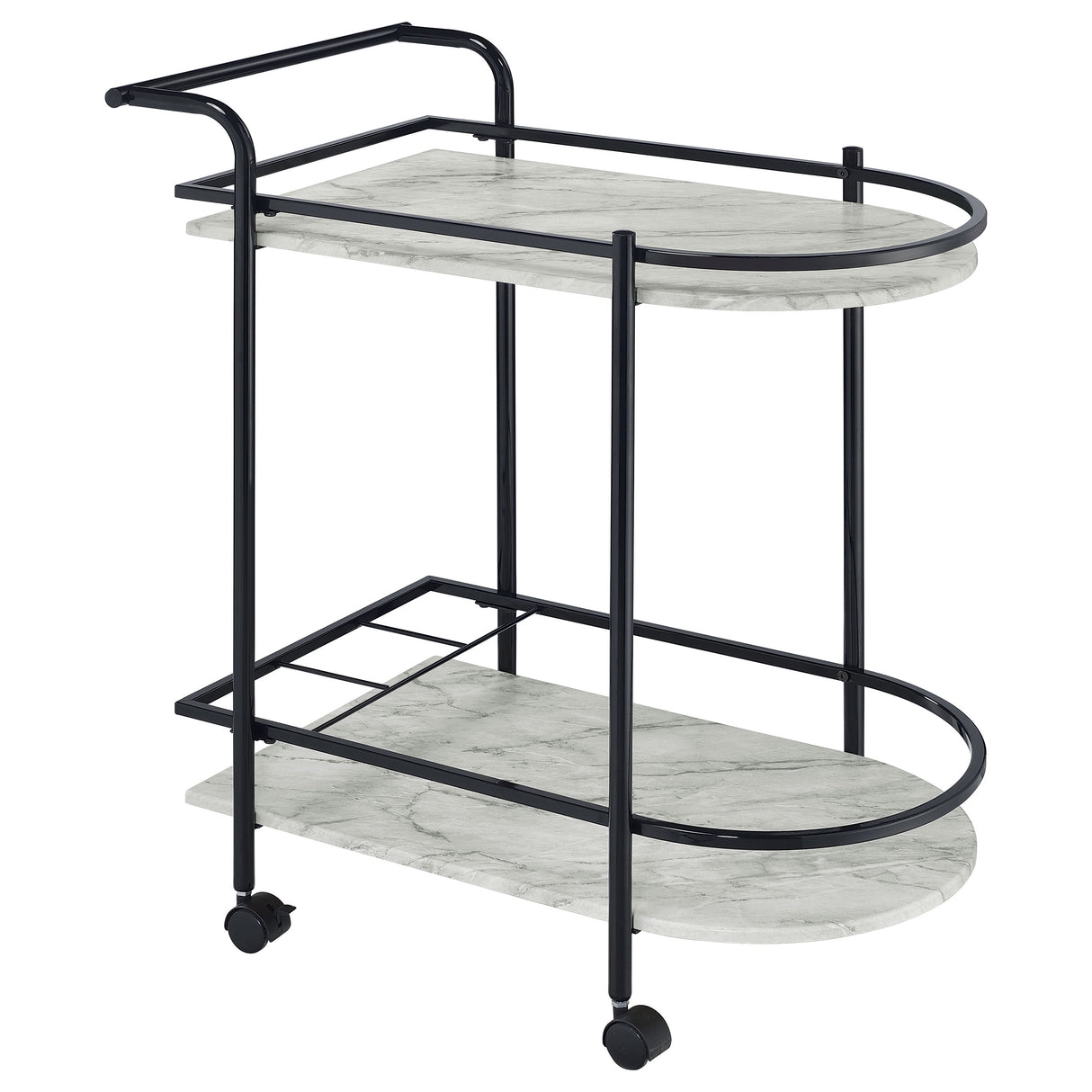 Furniture City Houma - Coaster - Desiree 2-tier Faux Marble Shelf Metal Bar Cart Black - 181376