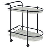 Furniture City Houma - Coaster - Desiree 2-tier Faux Marble Shelf Metal Bar Cart Black - 181376
