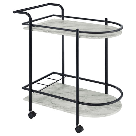 Furniture City Houma - Coaster - Desiree 2-tier Faux Marble Shelf Metal Bar Cart Black - 181376