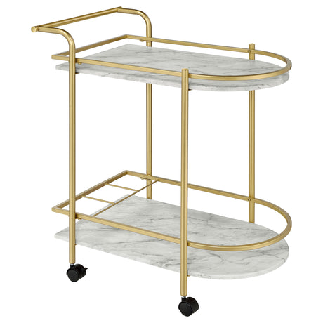 Furniture City Houma - Coaster - Desiree 2-tier Faux Marble Shelf Metal Bar Cart Gold - 181377