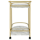Desiree 2-tier Faux Marble Shelf Metal Bar Cart Gold