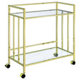Furniture City Houma - Coaster - Cara 2-tier Rectangular Glass Shelf Metal Bar Cart Brass - 181381