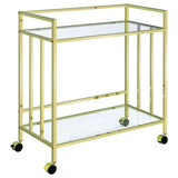 Furniture City Houma - Coaster - Cara 2-tier Rectangular Glass Shelf Metal Bar Cart Brass - 181381