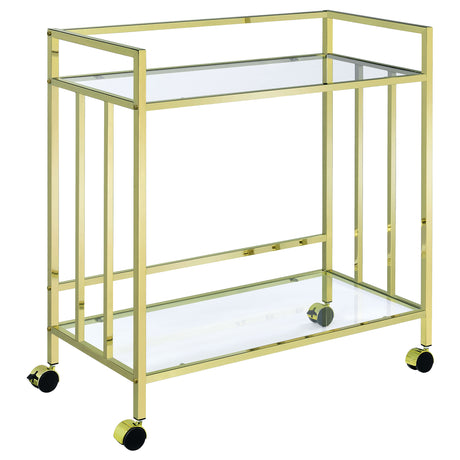 Furniture City Houma - Coaster - Cara 2-tier Rectangular Glass Shelf Metal Bar Cart Brass - 181381