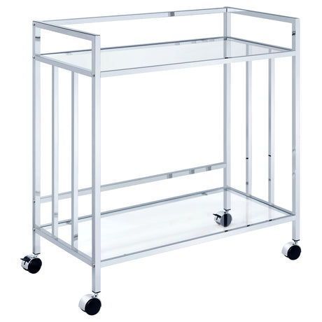 Furniture City Houma - Coaster - Cara 2-tier Rectangular Glass Shelf Metal Bar Cart Chrome - 181382