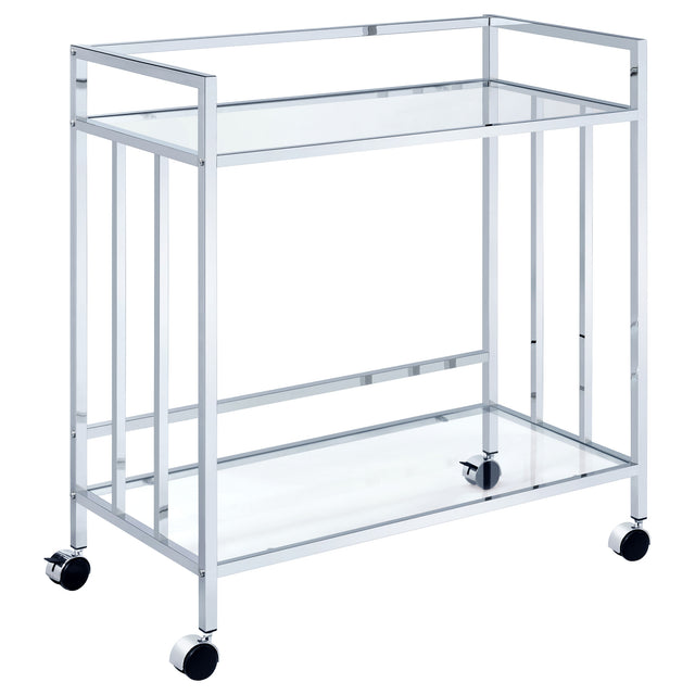 Furniture City Houma - Coaster - Cara 2-tier Rectangular Glass Shelf Metal Bar Cart Chrome - 181382
