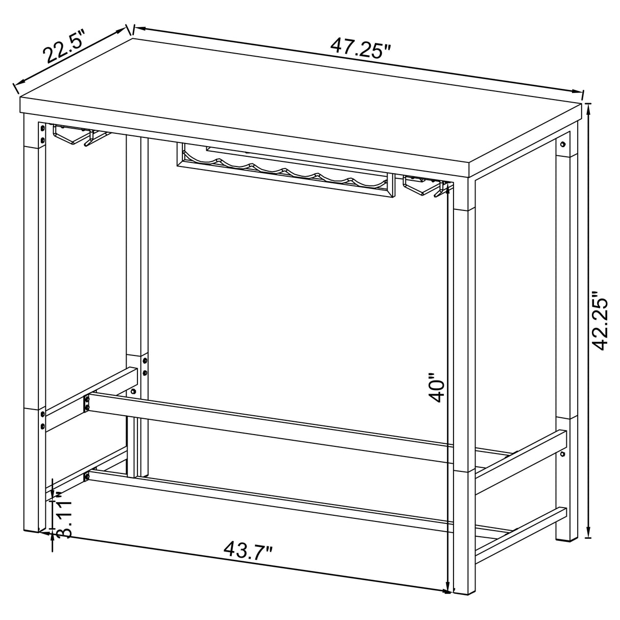 Norcrest 47-inch Acrylic Leg Bar Table White High Gloss
