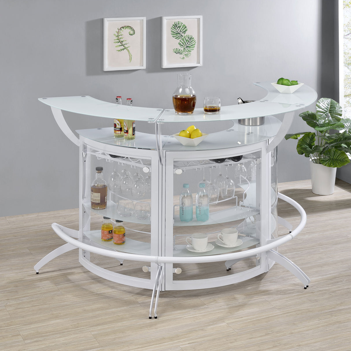 Furniture City Houma - Coaster - Dallas 3-piece Curved Freestanding Home Bar Cabinet White - 182136-S3