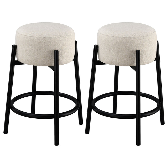 Furniture City Houma - Coaster - Leonard Upholstered Backless Counter Stool White (Set of 2) - 182175