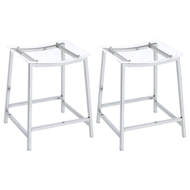 Furniture City Houma - Coaster - Jovani Acrylic Backless Counter Stool Chrome (Set of 2) - 182358