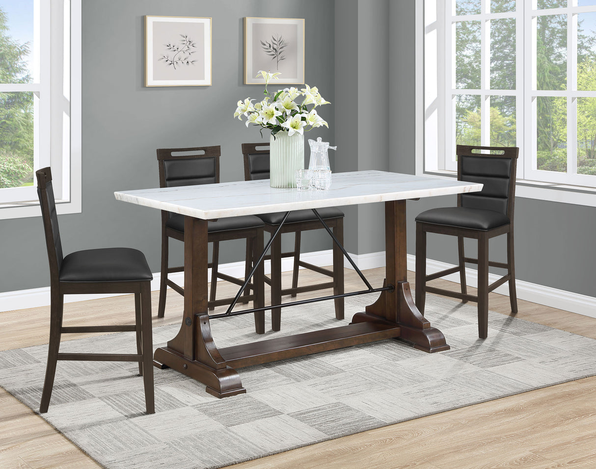 Furniture City Houma - Coaster - Aldrich 5-piece Marble Counter Height Dining Table Set White - 182438-S5