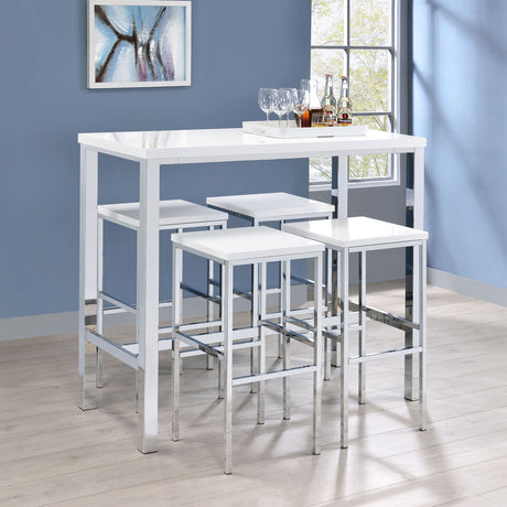 Furniture City Houma - Coaster - Natividad 5-piece Pub Height Bar Table Set White High Gloss - 182525