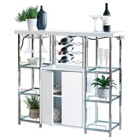 Furniture City Houma - Coaster - Gallimore 2-door Bar Cabinet Wine Storage White High Gloss - 182757