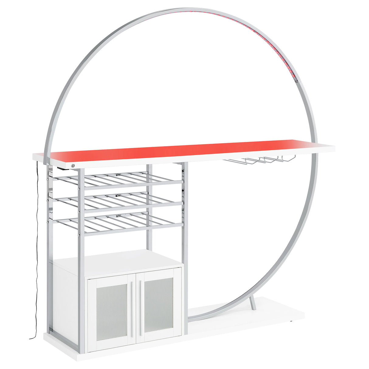 Risley 2-door Circular LED Home Bar Cabinet White High Gloss