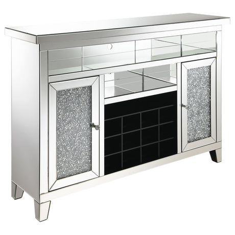 Furniture City Houma - Coaster - Melinda 2-door LED Mirrored Wine Storage Bar Cabinet Silver - 183627
