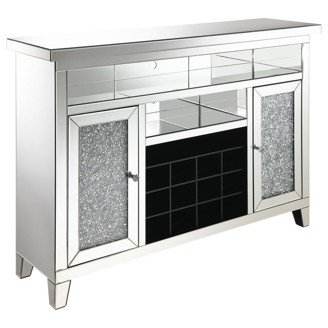 Furniture City Houma - Coaster - Melinda 2-door LED Mirrored Wine Storage Bar Cabinet Silver - 183627