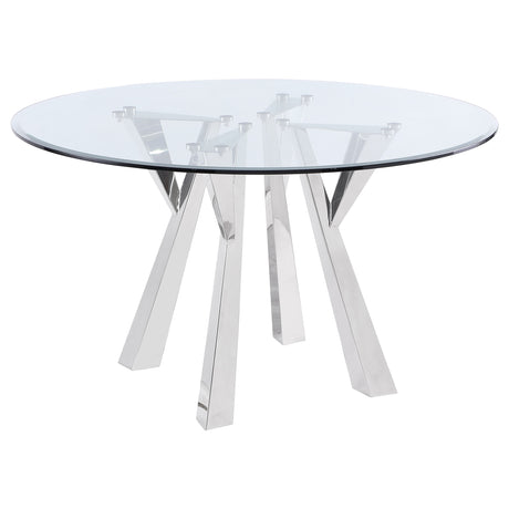 Furniture City Houma - Coaster - Alaia Round 51-inch Clear Glass Top Dining Table Chrome - 190710