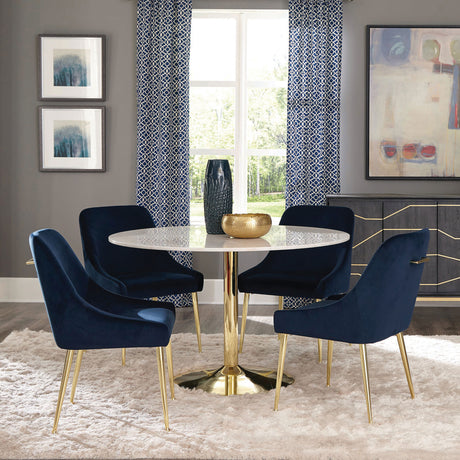 Furniture City Houma - Coaster - Kella 5-piece Round Marble Top Dining Set White and Gold - 192061-S5