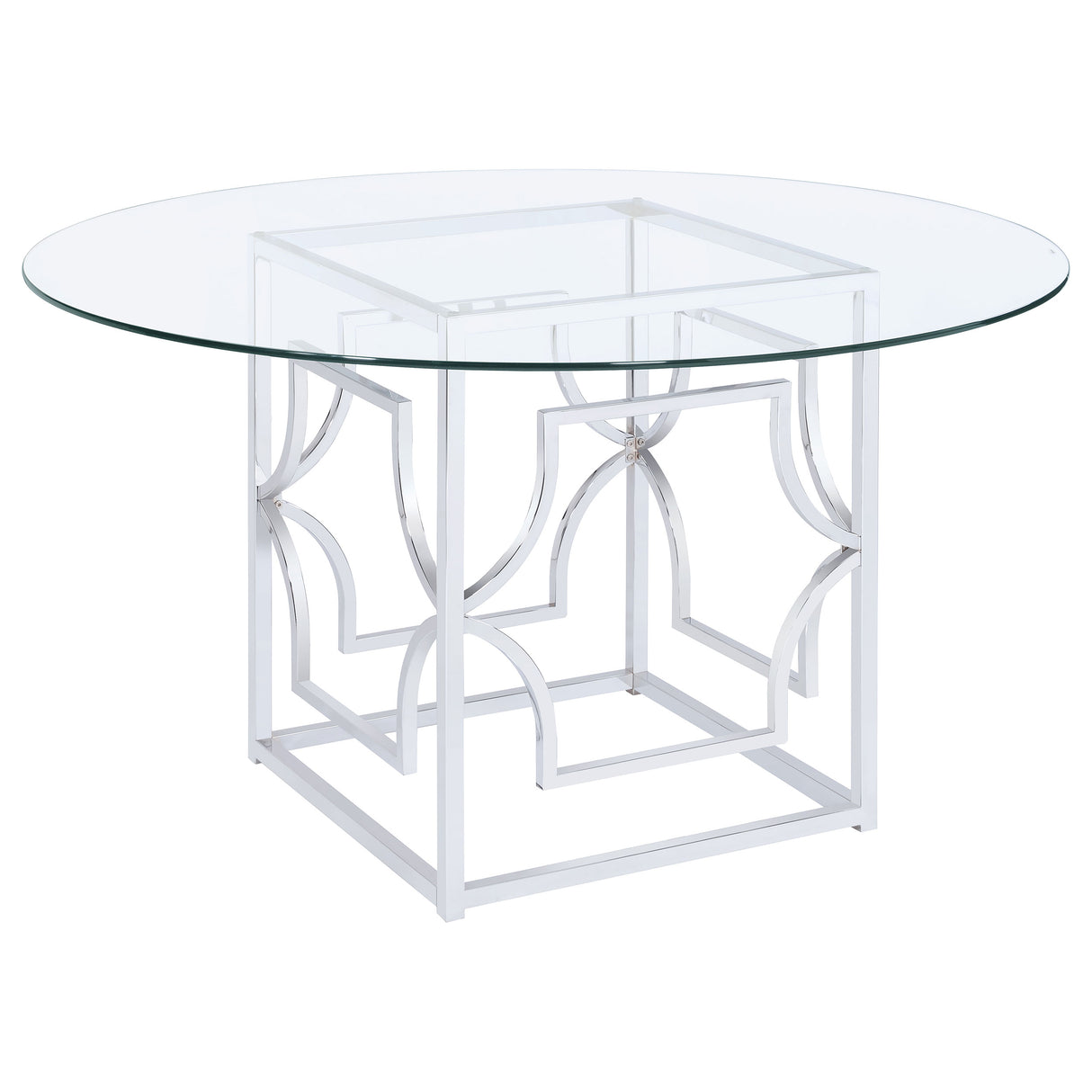 Furniture City Houma - Coaster - Starlight Round 54-inch Glass Top Metal Dining Table Chrome - 192561BG