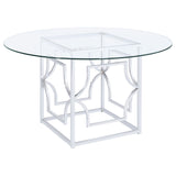 Furniture City Houma - Coaster - Starlight Round 54-inch Glass Top Metal Dining Table Chrome - 192561BG