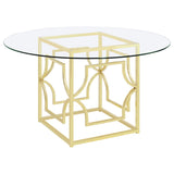 Furniture City Houma - Coaster - Starlight Round 54-inch Glass Top Metal Dining Table Brass - 192641BG