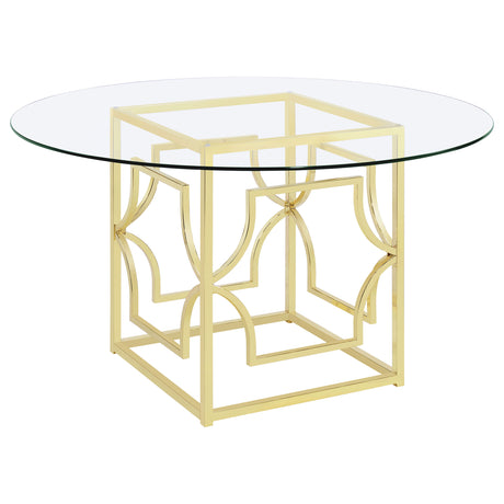 Furniture City Houma - Coaster - Starlight Round 54-inch Glass Top Metal Dining Table Brass - 192641BG